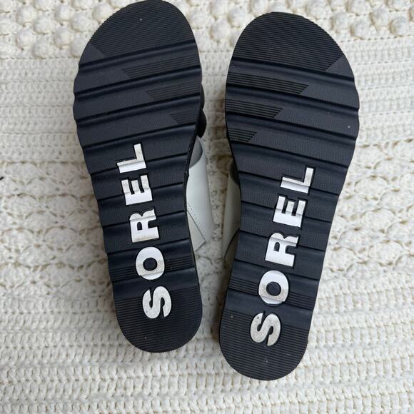 SOREL Womens 8.5 Cameron Puff Platform Slide Sandal Leather Black White Flatform - Picture 9 of 10